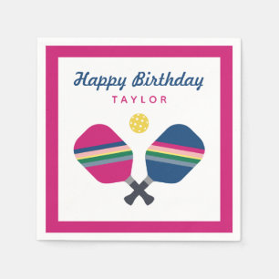 Pickleball Party Personalisiert Name Rosa Napkins Serviette