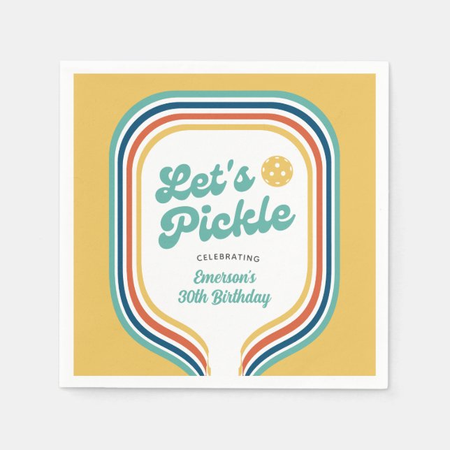 Pickleball-Party Pickle Retro-Regenbogenstreifen Serviette (Vorderseite)