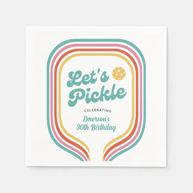 Pickleball-Party Pickle Retro-Regenbogenstreifen Serviette (Vorderseite)