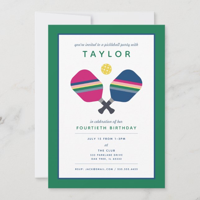 Pickleball Party Sports Blue Green Invitation (Devant)