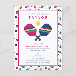 Pickleball Party Sports Blue Pink Invitation