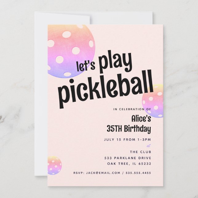 Pickleball Party Sports Pastell Party Einladung (Vorderseite)