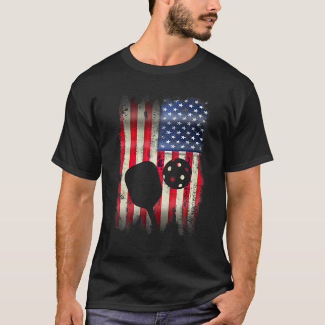 Pickleball Patriotic USA Flag 4. Juli T-Shirt (Vorderseite)