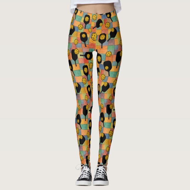 Pickleball Paul Klee Style Paddle Pattern Leggings (Vorderseite)