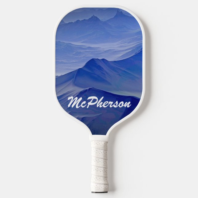 Pickleball personalisieren mit Name Blue Backgroun Pickleball Schläger (Vorderseite)