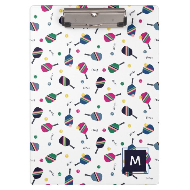 Pickleball Personalisiert Monogram Blue Green Pink Klemmbrett (Vorderseite)