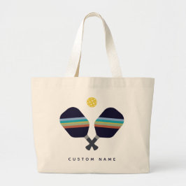 Pickleball Personalized Name Striped Paddles Blue Jumbo Stoffbeutel