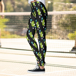 Pickleball Pickle Holding Paddel und Ball Leggings