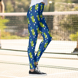 Pickleball Pickle Holding Paddle and Ball Leggings
