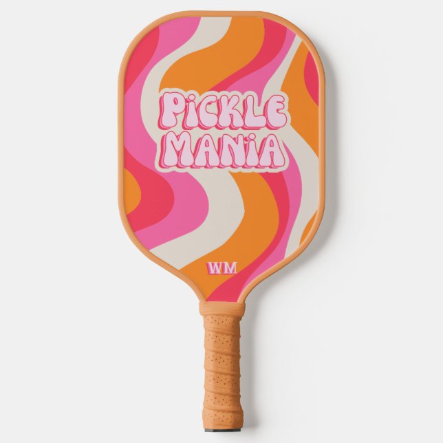 Pickleball Picklemania Retro Waves Text Initials Schläger (Vorderseite)