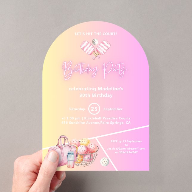 Pickleball Pink Fun 30th Birthday Party Invitation (In situ (ordinateur de poche))