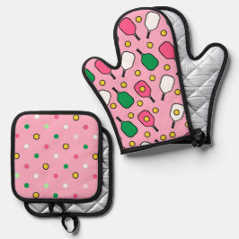 Pickleball Pink Ofenhandschuh & Topflappen-Set