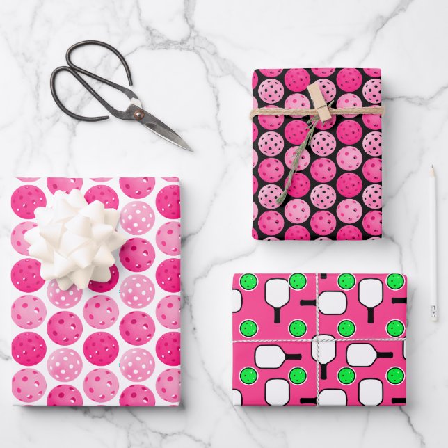 Pickleball Pink White Green Pickleball Party Geschenkpapier Set (Vorderseite)
