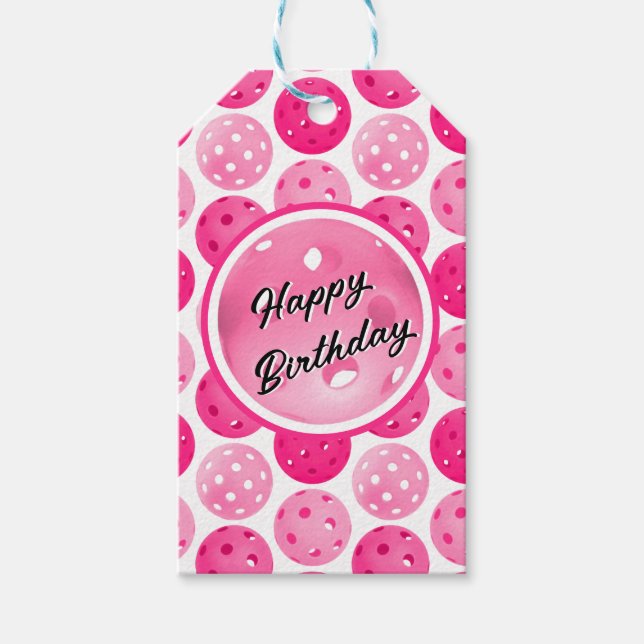 Pickleball Pink & White Pickleballs Personalisiert Geschenkanhänger (Vorderseite)