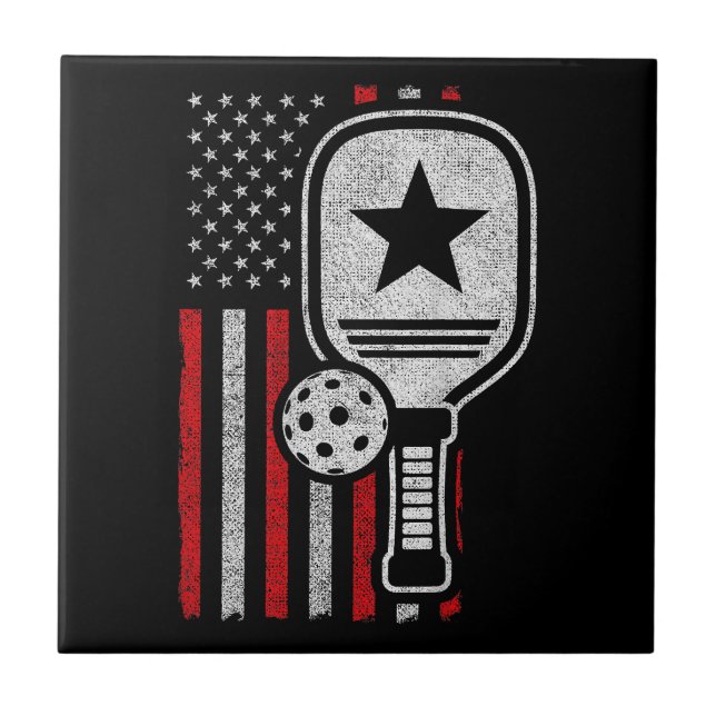 Pickleball Player - American Flag Pickleball - Bil Fliese (Vorderseite)