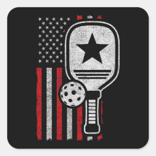 Pickleball Player - American Flag Pickleball - Bil Quadratischer Aufkleber