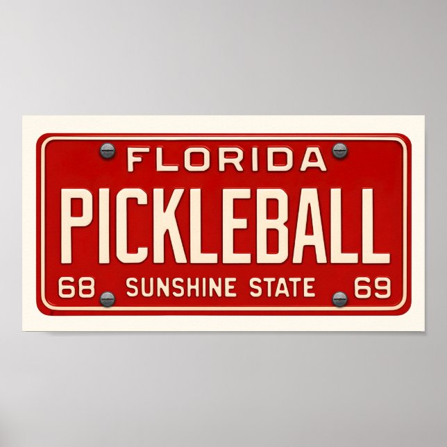 Pickleball Player Art Retro Florida License Plate Poster (Vorne)