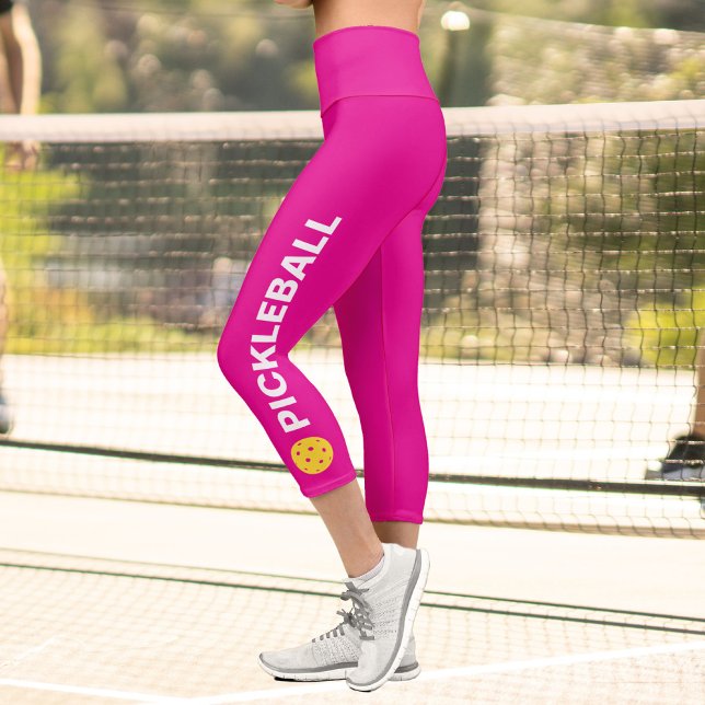 Pickleball Player Custom High Waised Bright Pink Capri Leggings (Von Creator hochgeladen)