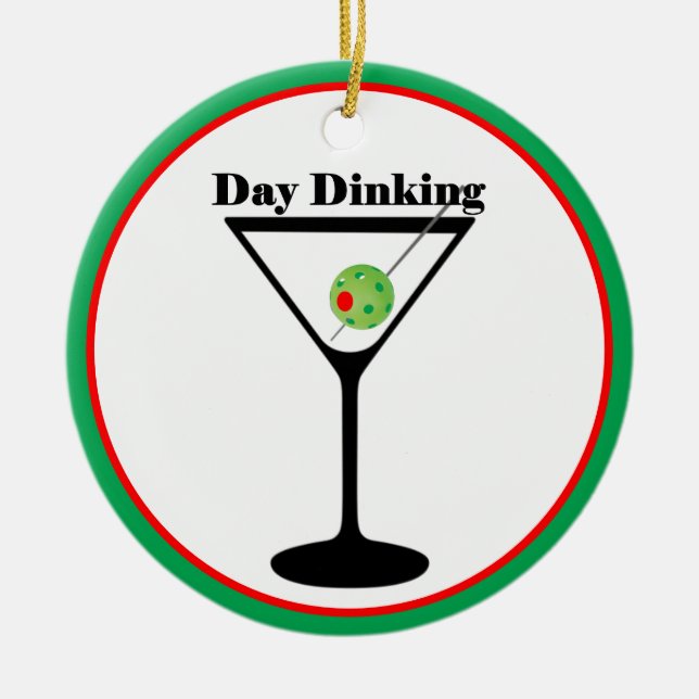 Pickleball Player Day Dinking Ball Martini Olive Keramik Ornament (Vorne)