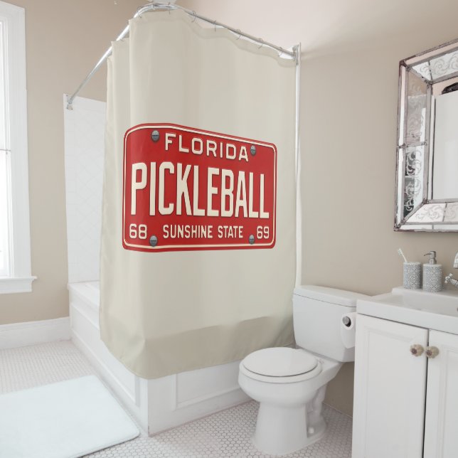 Pickleball Player Fan Retro Florida License Plate Duschvorhang (Beispiel)