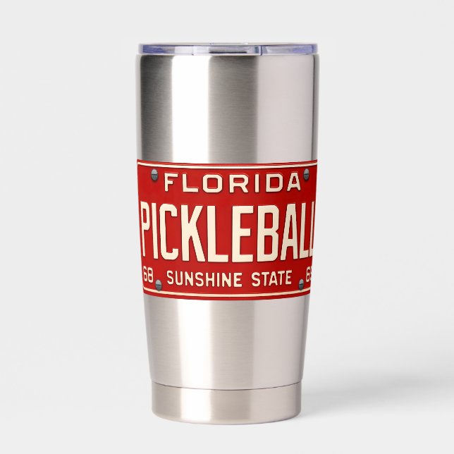 Pickleball Player Fan Retro Florida License Plate Thermobecher (Vorderseite)
