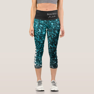 Pickleball Player Personalisiert Black Blue Glitze Capri Leggings