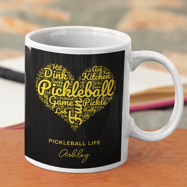 Pickleball Player Personalisiert Name Word Art Kaffeetasse (Add name to personalize.  Change other text too, if you wish.)