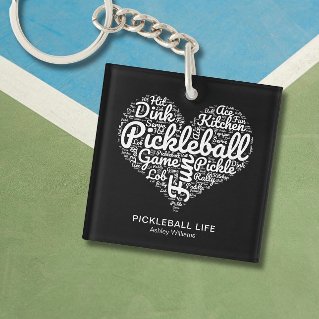 Pickleball Player Personalisiert Name Word Art Schlüsselanhänger (Personalize with Text and Name, or delete text if you wish)