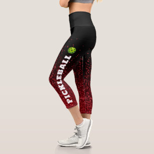 Pickleball Player Personalisierter Schwarz-Rot-Gli Capri Leggings