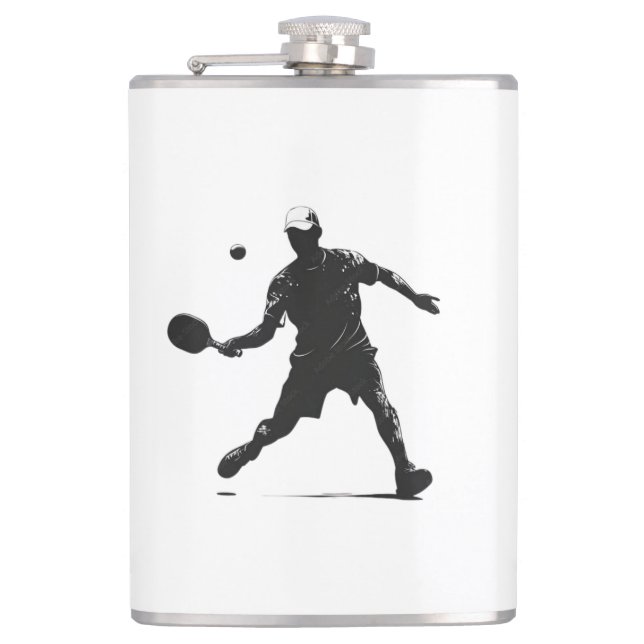 Pickleball Player Silhouette Sportdesign Flachmann (Vorderseite)