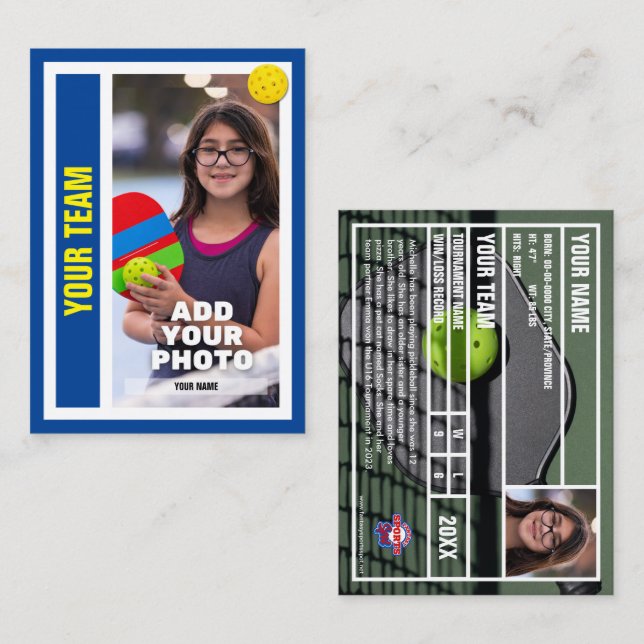 Pickleball Player Trading Card - Deep Blue Telefonnummerkarte (Vorne/Hinten)