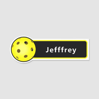Pickleball Player Yellow Ball Black Personalized Namensschild