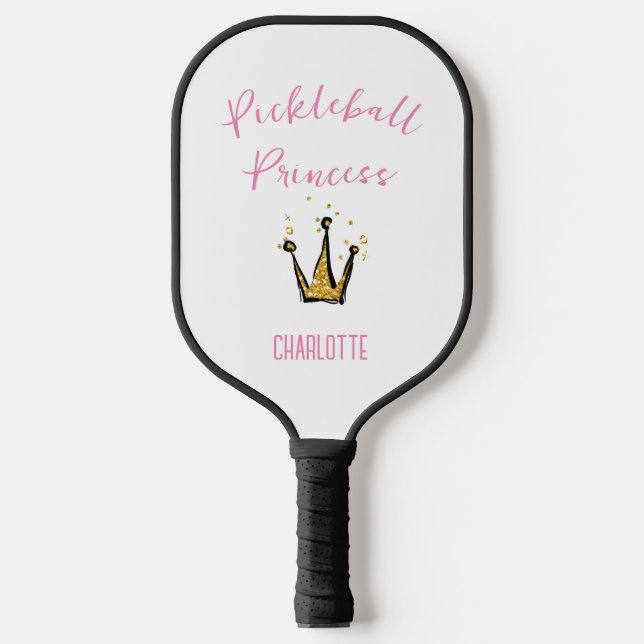 Pickleball Princess Gold Glitzer Individuelle Name Schläger (Vorderseite)