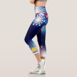 Pickleball Print Patriotic Fireworks Custom Text Capri Leggings<br><div class="desc">Stell dich auf dem Pickleball Court mit diesen super niedlichen Capri-Leggings mit einem lustigen patriotischen rot-blauen Feuerwerk und funklerfarbenen Muster, hervorgehoben mit Pickleballs und deinem benutzerdefinierten Text am unteren Rand. Passen Sie Ihren Text mit Ihrem Monogramm, Clubnamen, Spielernamen usw. an oder löschen Sie den Text und haben Sie nur die...</div>