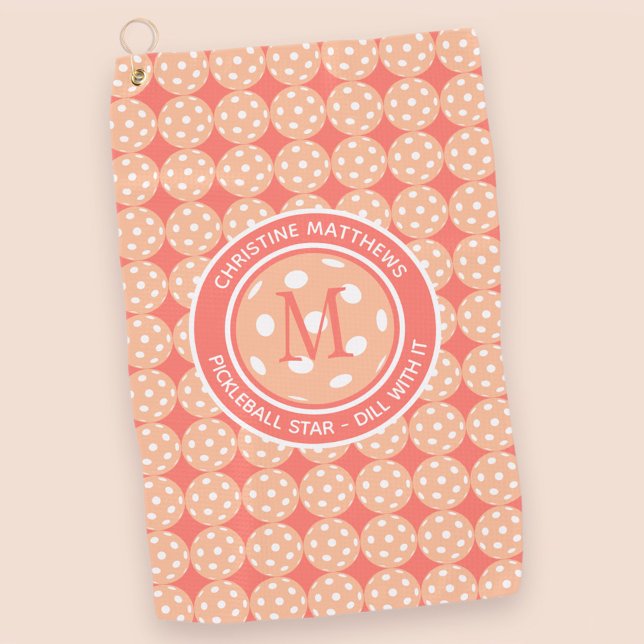 Pickleball Pro Sports Peach Funny Quote & Name Golfhandtuch (Von Creator hochgeladen)