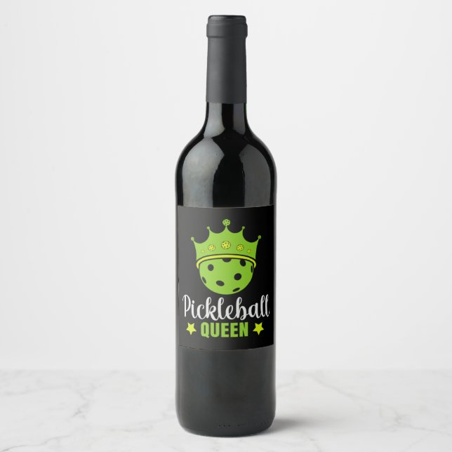Pickleball Queen Funny Pickle Ball Queen Weinetikett (Vorderseite)