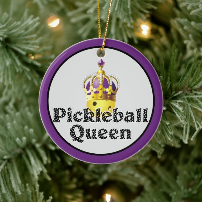 Pickleball Queen, Gelbball Lila, Goldkrone Keramik Ornament (Baum)