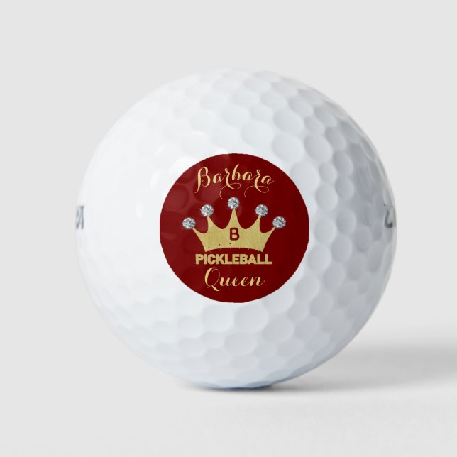 Pickleball Queen Glam Glitz Monogram Name Gold Golfball (Vorderseite)