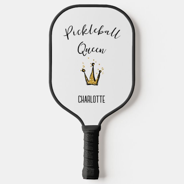 Pickleball Queen | Gold Glitzer Crown Individuelle Pickleball Schläger (Rückseite)