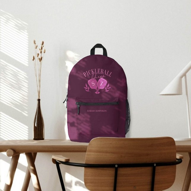 Pickleball Queen Logo Monogram Individuelle Name Bedruckter Rucksack (Von Creator hochgeladen)