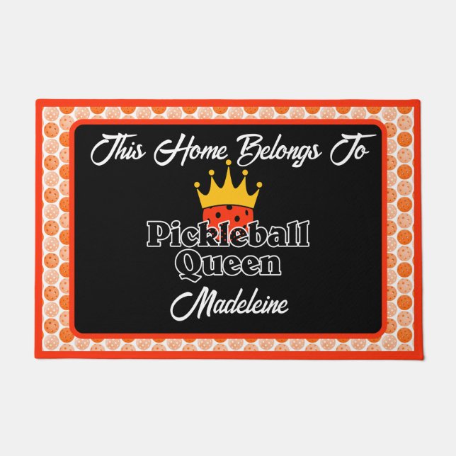 Pickleball Queen - Orange Pickleball Personalisier Fußmatte (Vorderseite)