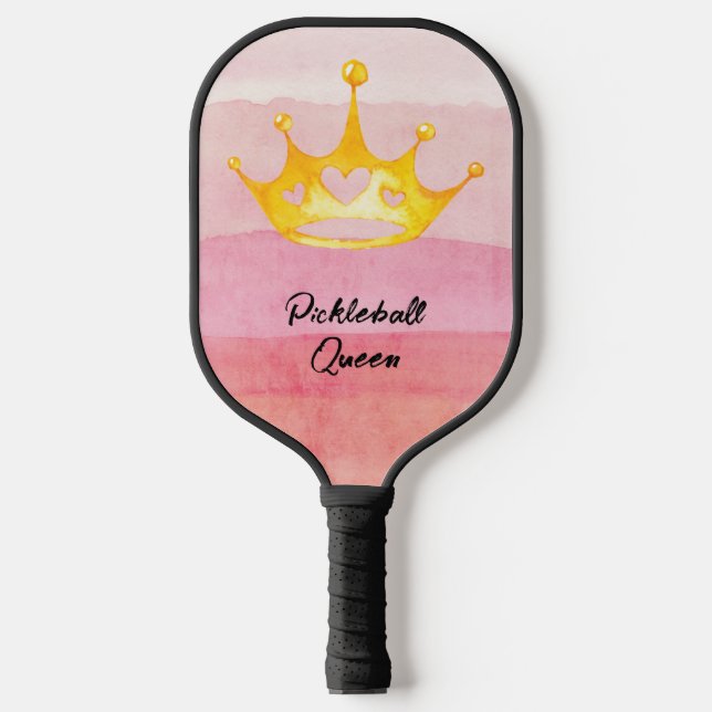 Pickleball Queen Pink Wasserfarbe Mit Monogramm Pi Pickleball Schläger (Vorderseite)