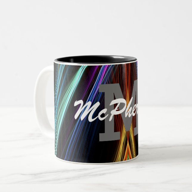 Pickleball-Radiorfarben - Monogramm und Name Zweifarbige Tasse (Vorderseite Links)