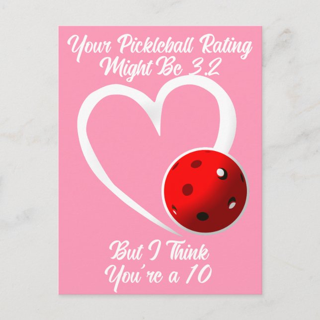 Pickleball Rating Valentine Heart Red Pink Postkarte (Vorderseite)