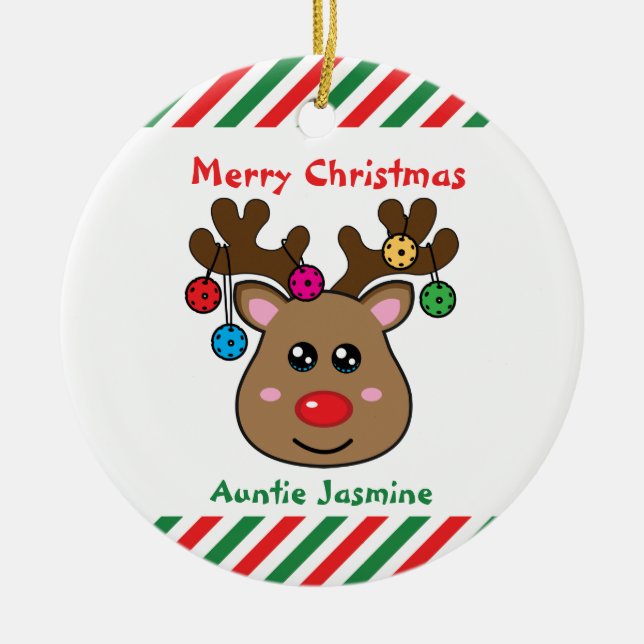 Pickleball Reindeer 🎄 Keramik Ornament (Vorne)