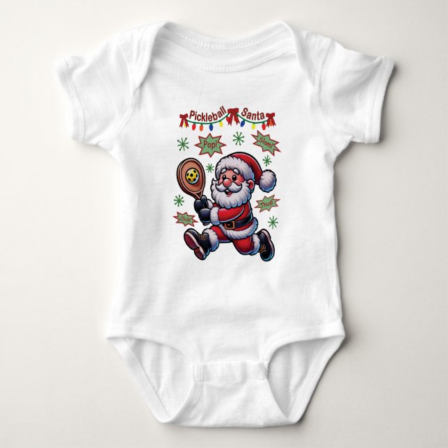 Pickleball Santa Claus Weihnachten Baby Strampler (Vorderseite)
