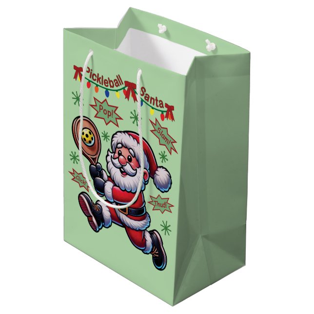 Pickleball Santa Claus Weihnachten Mittlere Geschenktüte (Rückseite Schrägansicht)