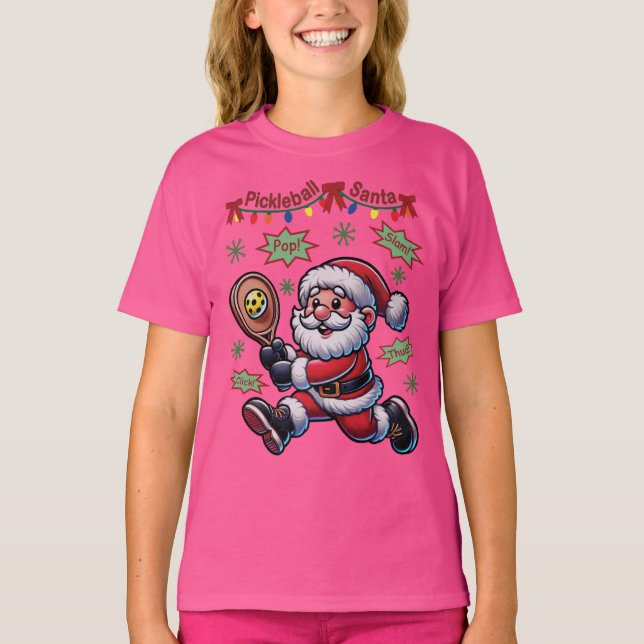 Pickleball Santa Claus Weihnachten T-Shirt (Vorderseite)
