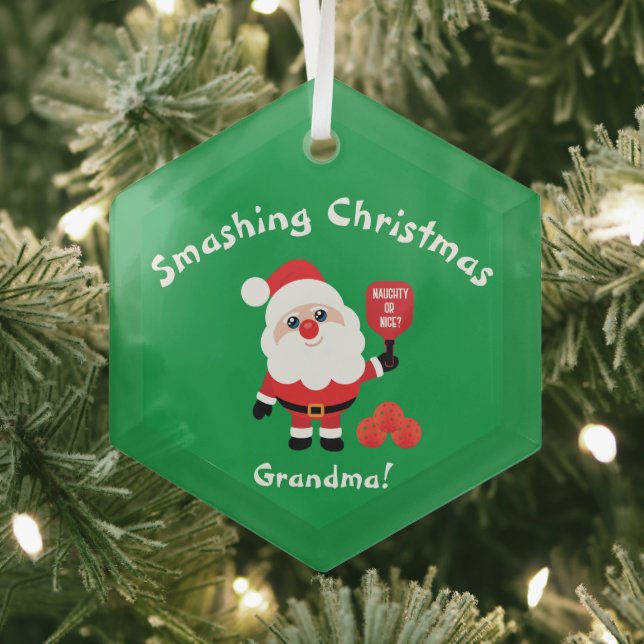 Pickleball 🎅 Santa Star Ornament Aus Glas (Insitu)