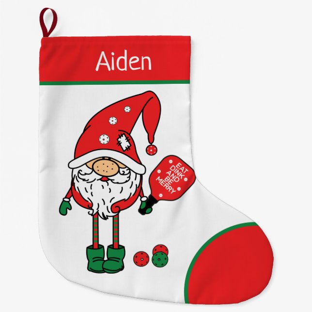 Pickleball Santas Grosses Weihnachtsfest Strumpf Großer Weihnachtsstrumpf (Vorderseite)